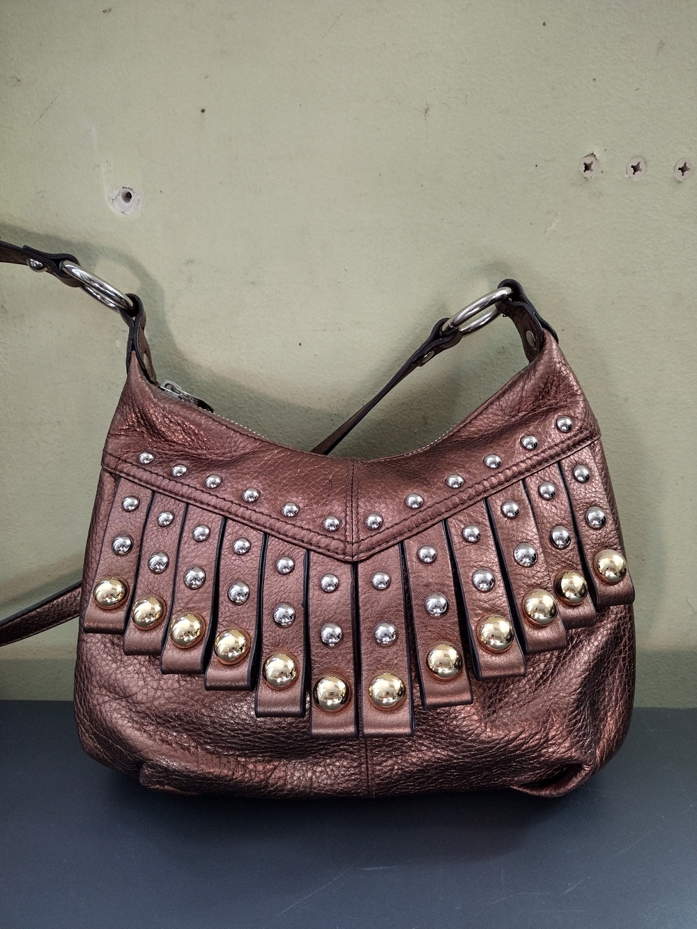 b. makowsky Metallic Bronze Studded Crossbody Bag